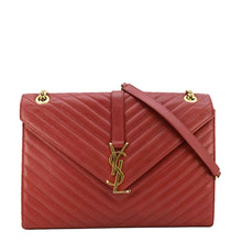 Load image into Gallery viewer, YVES SAINT LAURENT Envelope Large Mixed Matelasse Leather Shoulder Bag Red
