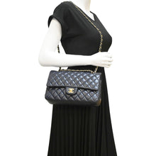 Load image into Gallery viewer, CHANEL Classic Medium Double Flap Quilted Leather Shoulder Bag Navy Blue
