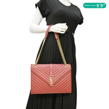 Load image into Gallery viewer, YVES SAINT LAURENT Envelope Large Mixed Matelasse Leather Shoulder Bag Red
