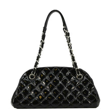 Load image into Gallery viewer, CHANEL Just Mademoiselle Bowling Small Quilted Patent Leather Shoulder Bag Black front look
