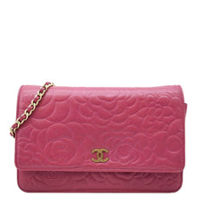 Load image into Gallery viewer, CHANEL Camellia Wallet On Chain Leather Crossbody Bag Fuchsia
