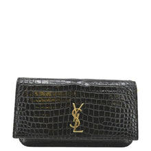 Load image into Gallery viewer, YVES SAINT LAURENT Monogram Sunset Crocodile Embossed Leather Shoulder Bag Black
