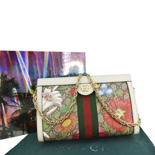 Load image into Gallery viewer, GUCCI Ophidia Web Small GG Floral Canvas Chain Shoulder Bag Beige 503877
