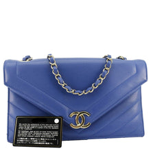 Load image into Gallery viewer, CHANEL Coco Envelope Flap Quilted Chevron Leather Crossbody Bag Blue
