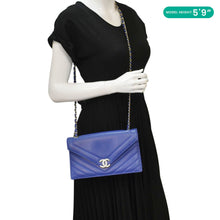 Load image into Gallery viewer, CHANEL Coco Envelope Flap Quilted Chevron Leather Crossbody Bag Blue
