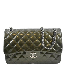 Load image into Gallery viewer, CHANEL Jumbo Flap Striated Quilted Patent Leather Shoulder Bag Green
