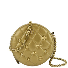 Load image into Gallery viewer, CHANEL Egyptian Amulet Round Quilted Metallic Lambskin Chain Clutch Crossbody Bag Gold
