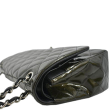 Load image into Gallery viewer, CHANEL Jumbo Flap Striated Quilted Patent Leather Shoulder Bag Green
