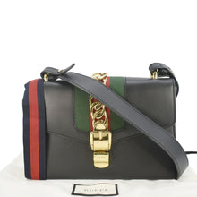 Load image into Gallery viewer, GUCCI Sylvie Small Web Leather Shoulder Bag Black 421882
