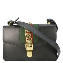 Load image into Gallery viewer, GUCCI Sylvie Small Web Leather Shoulder Bag Black 421882
