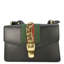 Load image into Gallery viewer, GUCCI Sylvie Small Web Leather Shoulder Bag Black 421882
