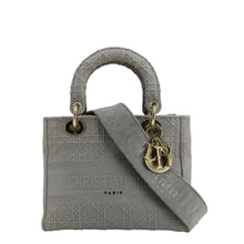 Load image into Gallery viewer, CHRISTIAN DIOR Lady dior D-Lite Embroidered Cannage Canvas Shoulder Bag Gray
