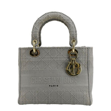 Load image into Gallery viewer, CHRISTIAN DIOR Lady dior D-Lite Embroidered Cannage Canvas Shoulder Bag Gray
