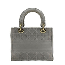 Load image into Gallery viewer, CHRISTIAN DIOR Lady dior D-Lite Embroidered Cannage Canvas Shoulder Bag Gray
