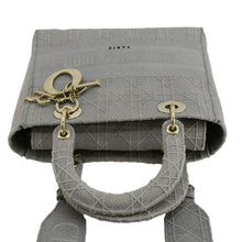 Load image into Gallery viewer, CHRISTIAN DIOR Lady dior D-Lite Embroidered Cannage Canvas Shoulder Bag Gray
