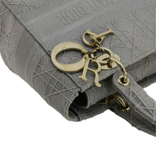 Load image into Gallery viewer, CHRISTIAN DIOR Lady dior D-Lite Embroidered Cannage Canvas Shoulder Bag Gray
