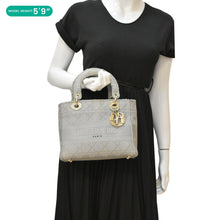 Load image into Gallery viewer, CHRISTIAN DIOR Lady dior D-Lite Embroidered Cannage Canvas Shoulder Bag Gray
