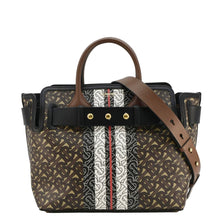 Load image into Gallery viewer, BURBERRY Belted Small Monogram Stripe E-Canvas Tote Shoulder Bag Brown
