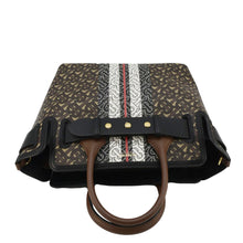 Load image into Gallery viewer, BURBERRY Belted Small Monogram Stripe E-Canvas Tote Shoulder Bag Brown
