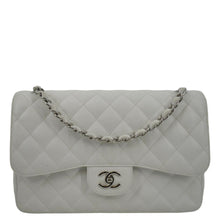 Load image into Gallery viewer, CHANEL Jumbo Double Flap Quilted Caviar Leather Shoulder Bag White
