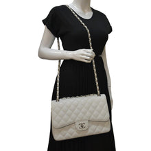 Load image into Gallery viewer, CHANEL Jumbo Double Flap Quilted Caviar Leather Shoulder Bag White
