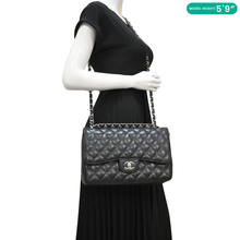 Load image into Gallery viewer, CHANEL Classic Jumbo Double Flap Quilted Caviar Leather Shoulder Bag Black
