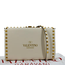 Load image into Gallery viewer, VALENTINO Rockstud Alcove Calfskin Leather Clutch Shoulder Bag Ivory
