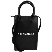 Load image into Gallery viewer, BALENCIAGA Leather Phone Holder Shopping Crossbody Bag Black
