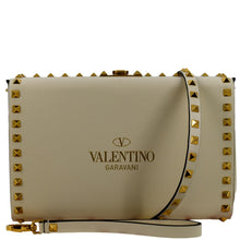 Load image into Gallery viewer, VALENTINO Rockstud Alcove Calfskin Leather Clutch Shoulder Bag Ivory
