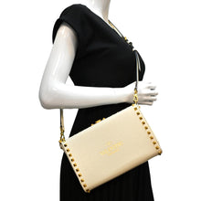 Load image into Gallery viewer, VALENTINO Rockstud Alcove Calfskin Leather Clutch Shoulder Bag Ivory
