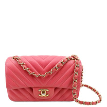 Load image into Gallery viewer, CHANEL Timeless Classic Square Flap Chevron Calfskin Leather Crossbody Bag Pink
