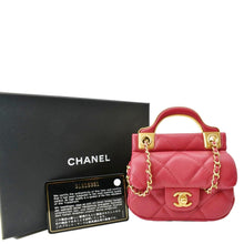 Load image into Gallery viewer, CHANEL Women Top Handle Flap Card Holder Quilted Leather Chain Shoulder Bag Red
