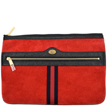 Load image into Gallery viewer, Gucci Ophidia GG Suede Leather Pouch Clutch Bag in Red - Front
