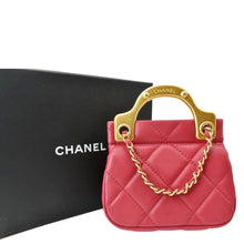 Load image into Gallery viewer, CHANEL Women Top Handle Flap Card Holder Quilted Leather Chain Shoulder Bag Red
