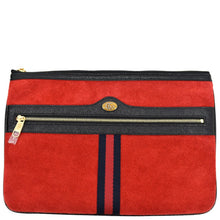 Load image into Gallery viewer, Gucci Ophidia GG Suede Leather Pouch Clutch Bag in Red - Full View
