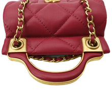 Load image into Gallery viewer, CHANEL Women Top Handle Flap Card Holder Quilted Leather Chain Shoulder Bag Red
