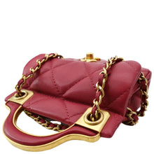 Load image into Gallery viewer, CHANEL Women Top Handle Flap Card Holder Quilted Leather Chain Shoulder Bag Red
