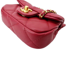 Load image into Gallery viewer, CHANEL Women Top Handle Flap Card Holder Quilted Leather Chain Shoulder Bag Red
