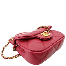 Load image into Gallery viewer, CHANEL Women Top Handle Flap Card Holder Quilted Leather Chain Shoulder Bag Red
