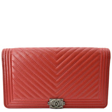 Load image into Gallery viewer, CHANEL Women Long Flap Chevron Leather Wallet Red
