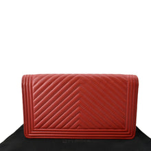 Load image into Gallery viewer, CHANEL Women Long Flap Chevron Leather Wallet Red
