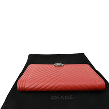 Load image into Gallery viewer, CHANEL Women Long Flap Chevron Leather Wallet Red
