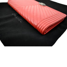 Load image into Gallery viewer, CHANEL Women Long Flap Chevron Leather Wallet Red
