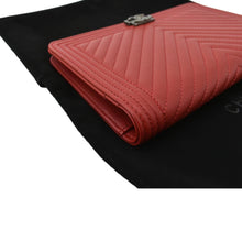 Load image into Gallery viewer, CHANEL Women Long Flap Chevron Leather Wallet Red
