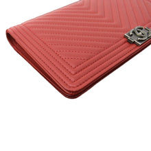 Load image into Gallery viewer, CHANEL Women Long Flap Chevron Leather Wallet Red
