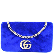 Load image into Gallery viewer, GUCCI Marmont GG Mini Velvet Matelasse Crossbody Bag Blue 488426
