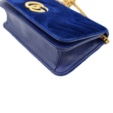 Load image into Gallery viewer, GUCCI Marmont GG Mini Velvet Matelasse Crossbody Bag Blue 488426
