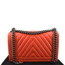 Load image into Gallery viewer, CHANEL Medium Boy Flap Chevron Quilted Calfskin Shoulder Bag Red
