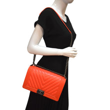 Load image into Gallery viewer, CHANEL Medium Boy Flap Chevron Quilted Calfskin Shoulder Bag Red
