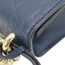 Load image into Gallery viewer, Gucci Signature Padlock Leather Top Handle Blue Shoulder Bag corner look
